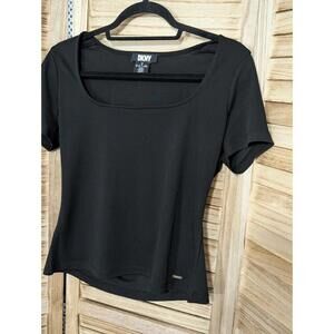 DKNY Jeans Women’s Cropped Tied-Sleeve T-Shirt Black Size M